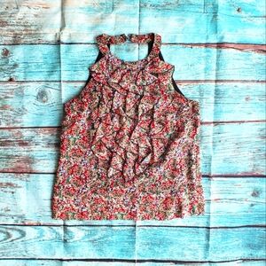 Eci abstract print ruffle front halter style blouse size 6